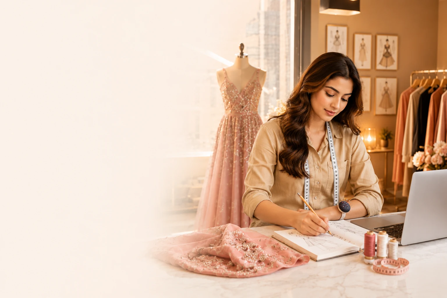 पटना में फैशन डिज़ाइनर स्टूडियो में स्केचिंग और ब्राइडल गाउन, श्रेया क्रिएशन