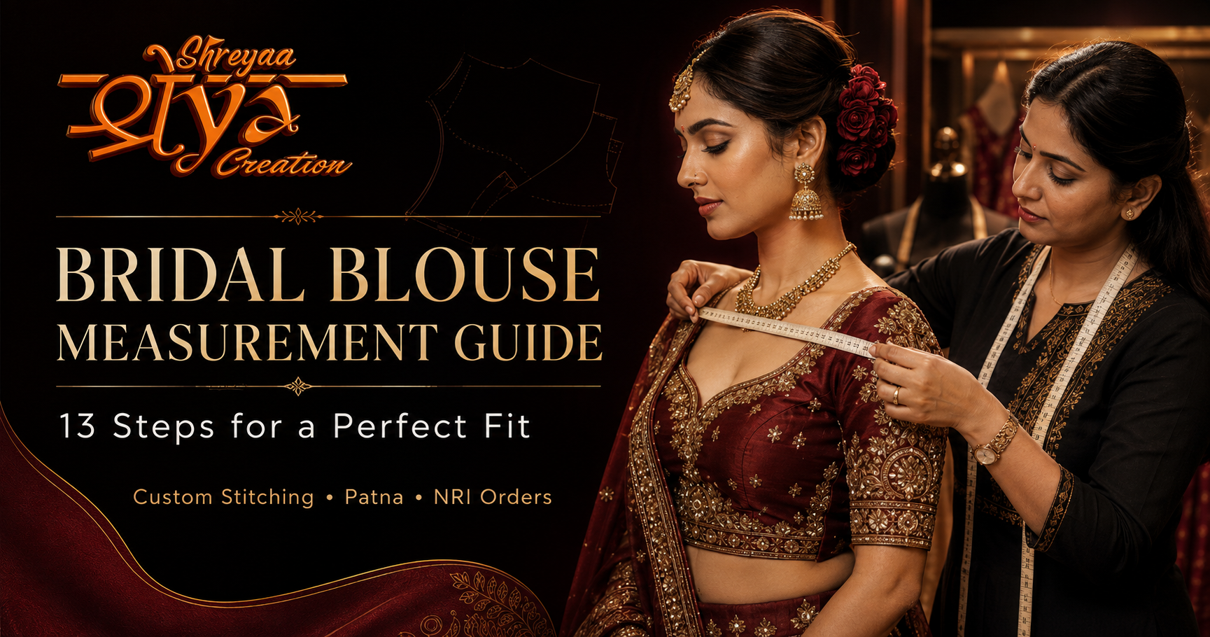 Designer taking bridal blouse measurements at Shreya Creation Patna